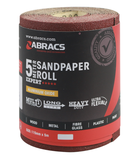 Abracs General Purpose Sandpaper Roll 115mm x 5M x 120G