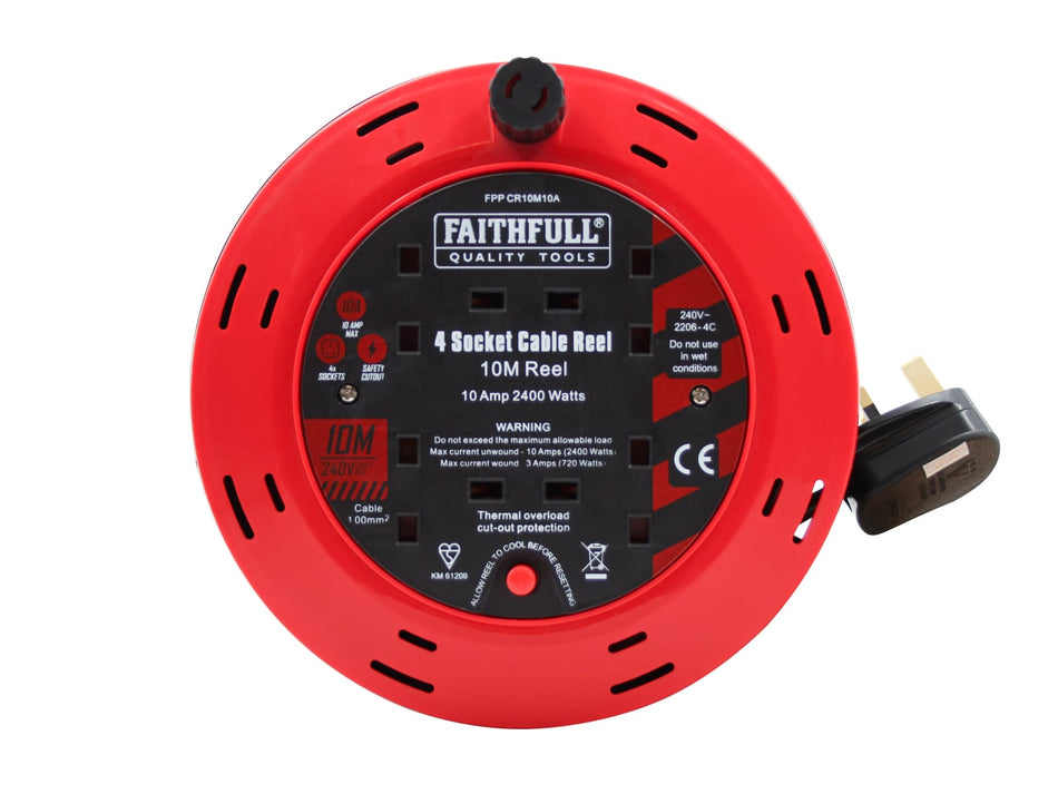 Cable Reel 240V 10A 4-Socket 10m