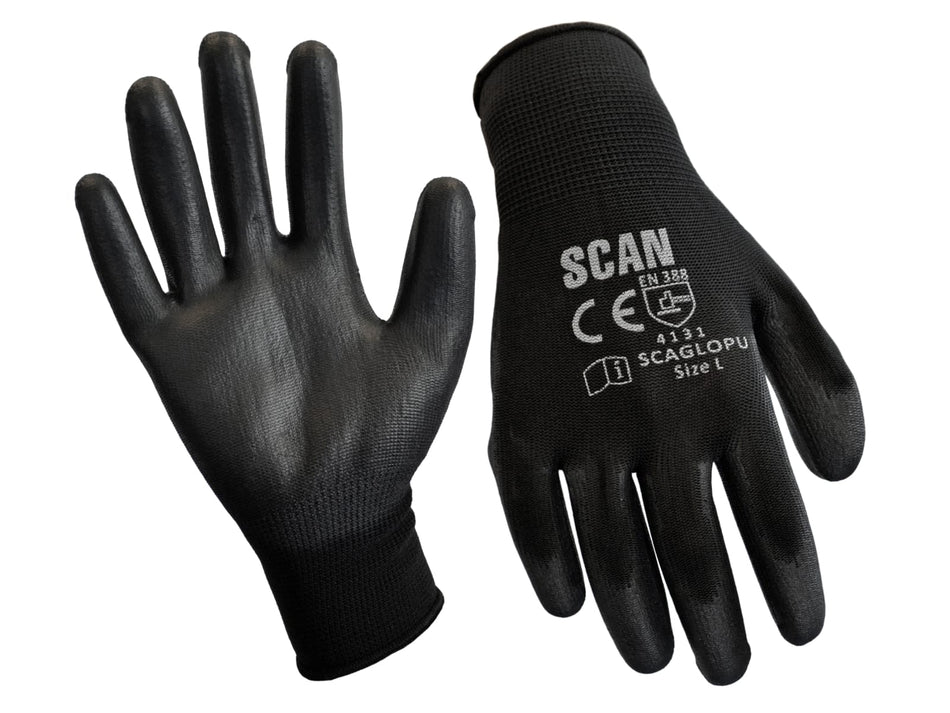 Black PU Coated Gloves - L (Size 9) (240 Pairs)